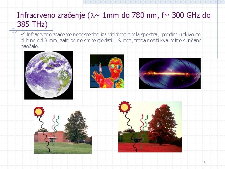 Infracrveno zračenje ( ~ 1 mm do 780 nm, f~ 300 GHz do 385