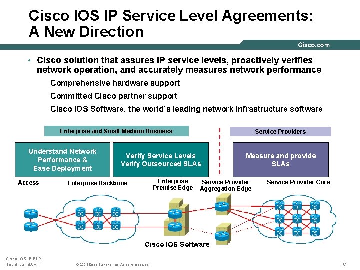 Cisco IOS IP Service Level Agreements: A New Direction • Cisco solution that assures