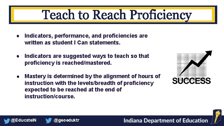 ● Indicators, performance, and proficiencies are written as student I Can statements. ● Indicators