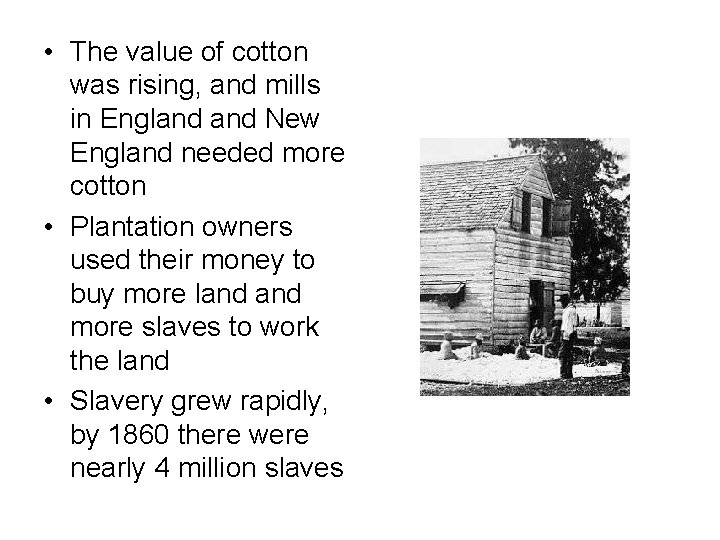  • The value of cotton was rising, and mills in England New England