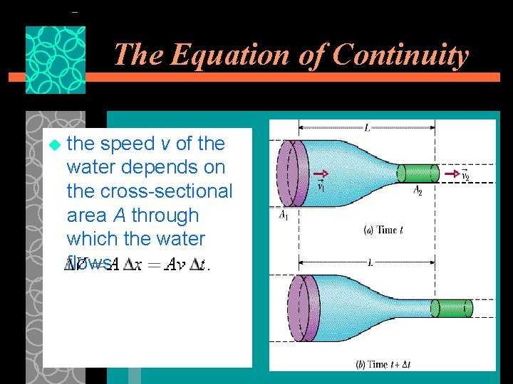 The Equation of Continuity u the speed v of the water depends on the