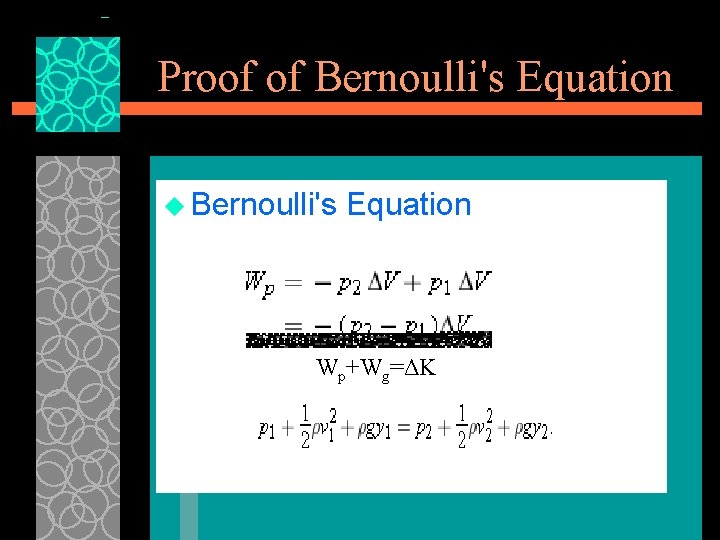 Proof of Bernoulli's Equation u Bernoulli's Equation Wp+Wg=ΔK 