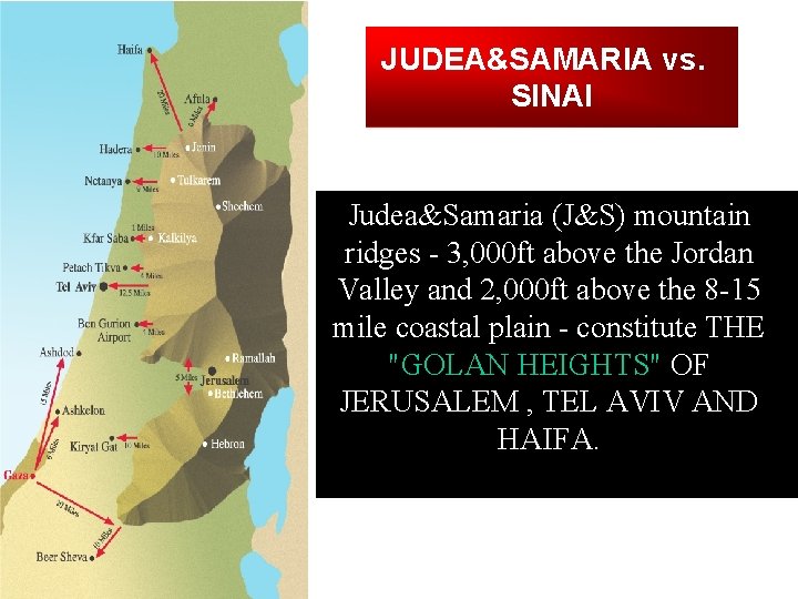 JUDEA&SAMARIA vs. SINAI Judea&Samaria (J&S) mountain ridges - 3, 000 ft above the Jordan