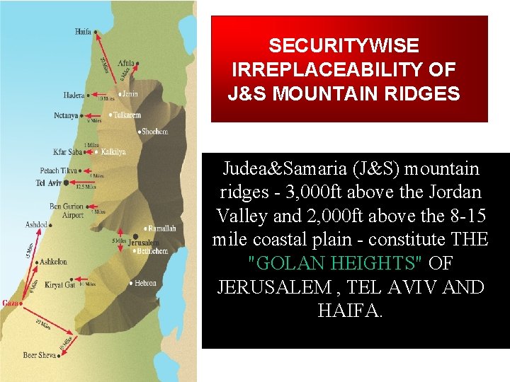 SECURITYWISE IRREPLACEABILITY OF J&S MOUNTAIN RIDGES Judea&Samaria (J&S) mountain ridges - 3, 000 ft