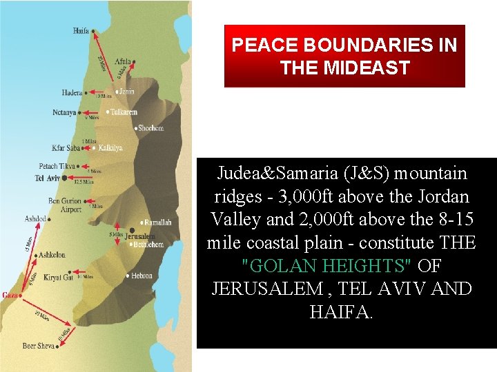 PEACE BOUNDARIES IN THE MIDEAST Judea&Samaria (J&S) mountain ridges - 3, 000 ft above