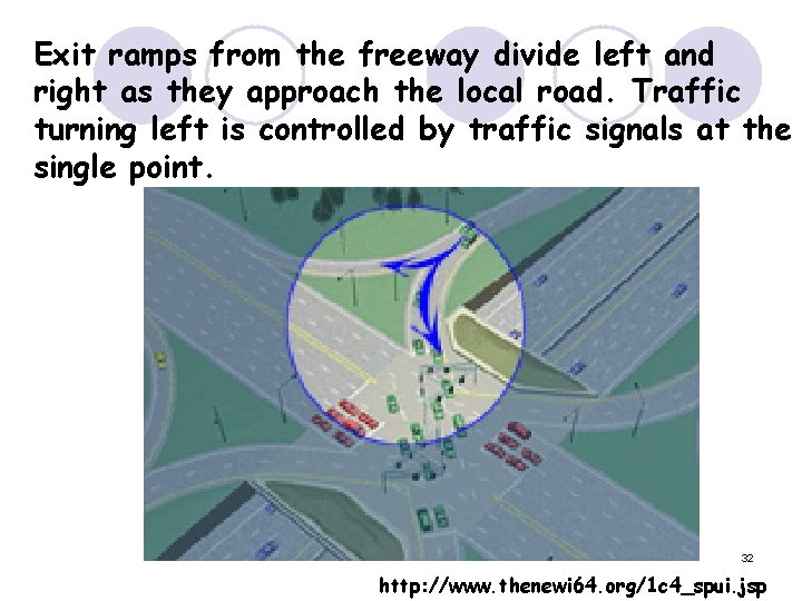 Exit ramps from the freeway divide left and right as they approach the local