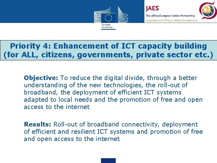 Priority 4: Enhancement of ICT capacity building (for ALL, citizens, governments, private sector etc.