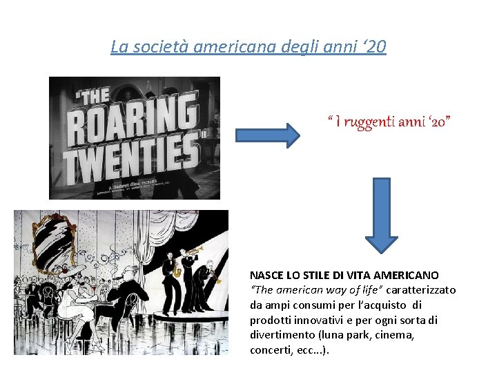 La società americana degli anni ‘ 20 “ I ruggenti anni ‘ 20” NASCE