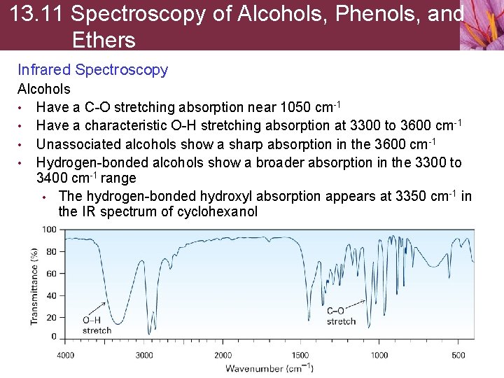 13. 11 Spectroscopy of Alcohols, Phenols, and Ethers Infrared Spectroscopy Alcohols • Have a