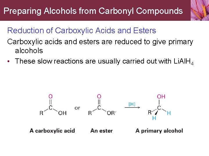 Preparing Alcohols from Carbonyl Compounds Reduction of Carboxylic Acids and Esters Carboxylic acids and