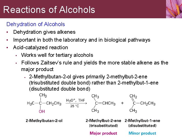 Reactions of Alcohols Dehydration of Alcohols • Dehydration gives alkenes • Important in both