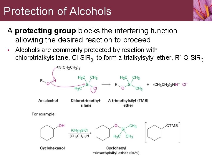 Protection of Alcohols A protecting group blocks the interfering function allowing the desired reaction