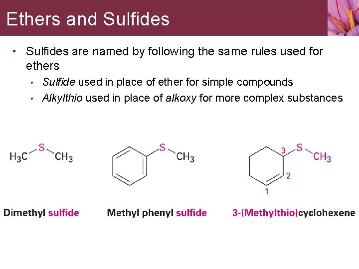 Ethers and Sulfides • Sulfides are named by following the same rules used for