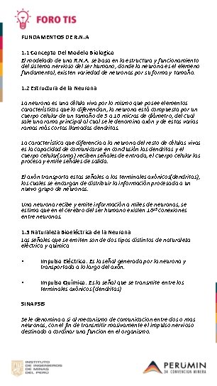 FUNDAMENTOS DE R. N. A 1. 1 Concepto Del Modelo Biologico El modelado de