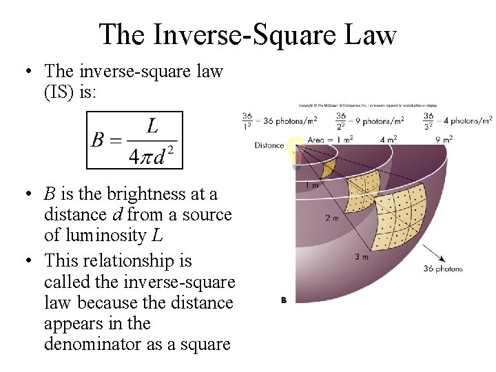 The Inverse-Square Law • The inverse-square law (IS) is: • B is the brightness