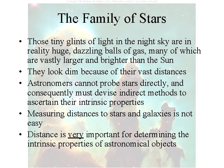 The Family of Stars • Those tiny glints of light in the night sky