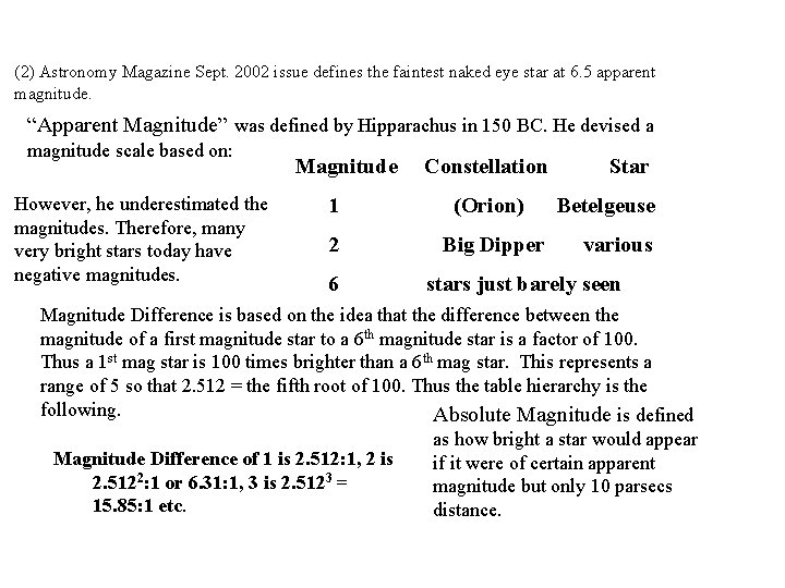 (2) Astronomy Magazine Sept. 2002 issue defines the faintest naked eye star at 6.