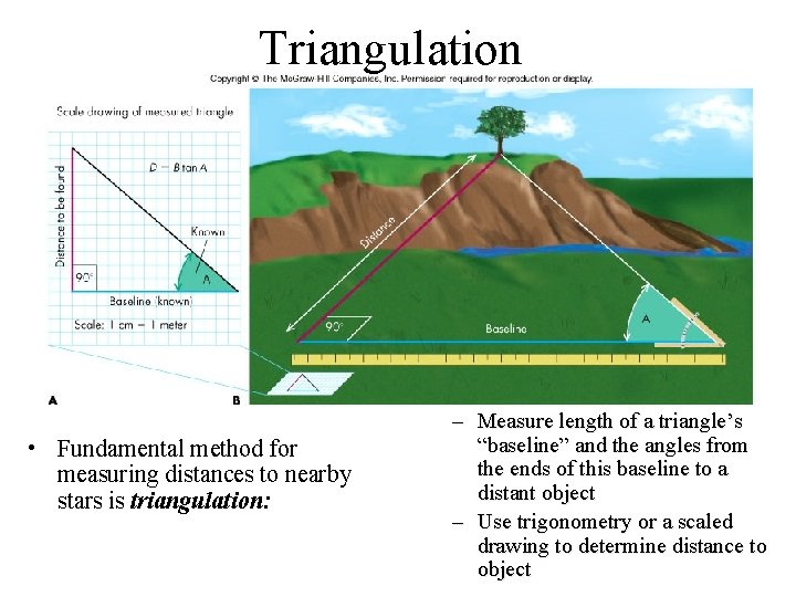 Triangulation • Fundamental method for measuring distances to nearby stars is triangulation: – Measure