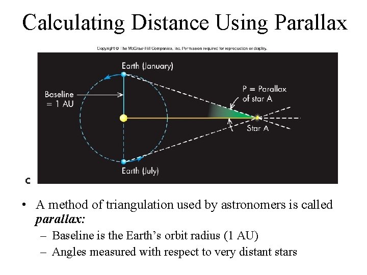 Calculating Distance Using Parallax • A method of triangulation used by astronomers is called