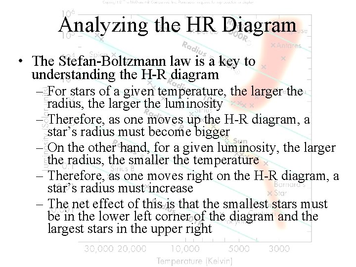Analyzing the HR Diagram • The Stefan-Boltzmann law is a key to understanding the