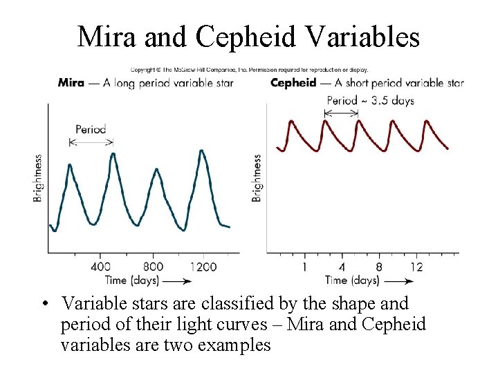 Mira and Cepheid Variables • Variable stars are classified by the shape and period