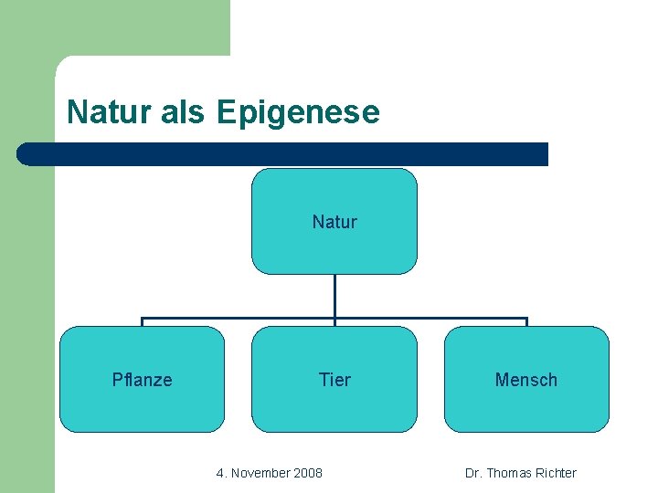 Natur als Epigenese Natur Pflanze Tier 4. November 2008 Mensch Dr. Thomas Richter 