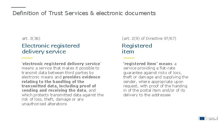 Definition of Trust Services & electronic documents art. 3(36) (art. 2(9) of Directive 97/67)