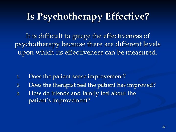 Is Psychotherapy Effective? It is difficult to gauge the effectiveness of psychotherapy because there