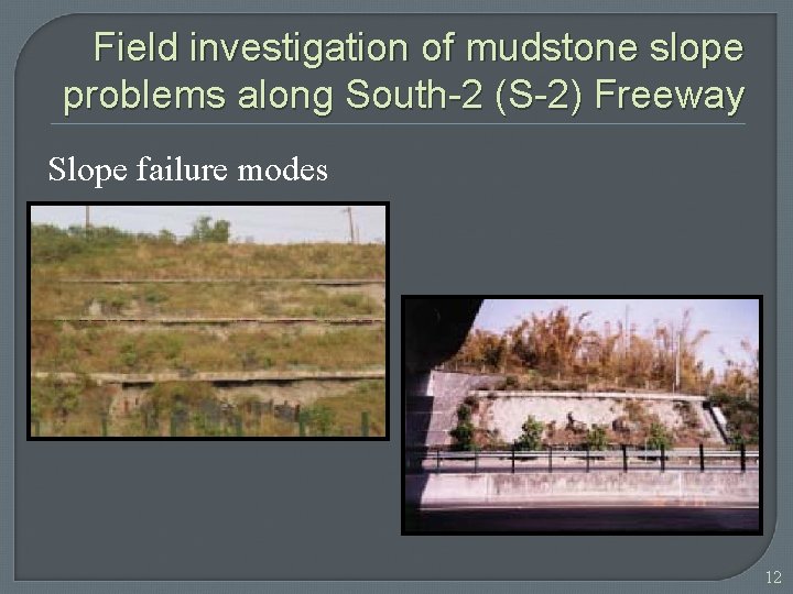 Field investigation of mudstone slope problems along South-2 (S-2) Freeway Slope failure modes 12
