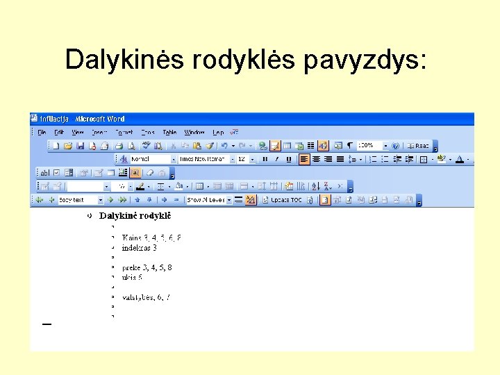 Dalykinės rodyklės pavyzdys: 