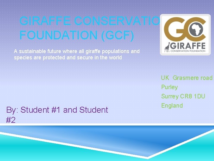 GIRAFFE CONSERVATION FOUNDATION (GCF) A sustainable future where all giraffe populations and species are
