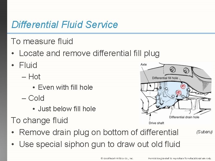 Differential Fluid Service To measure fluid • Locate and remove differential fill plug •