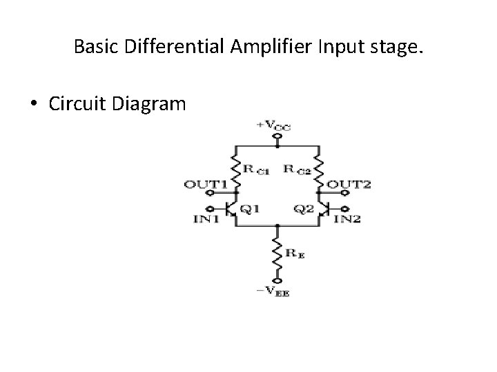 Basic Differential Amplifier Input stage. • Circuit Diagram 