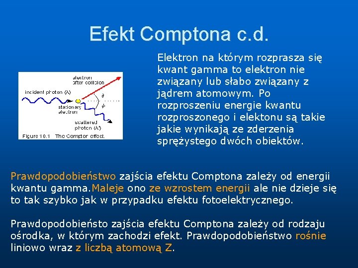 Efekt Comptona c. d. Elektron na którym rozprasza się kwant gamma to elektron nie