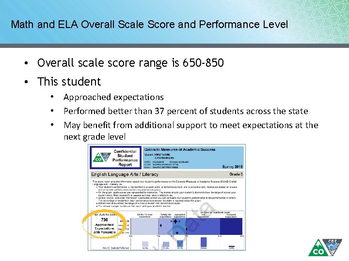 Math and ELA Overall Scale Score and Performance Level • Overall scale score range Math and ELA Overall Scale Score and Performance Level • Overall scale score range
