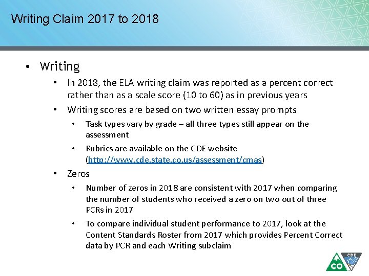 Writing Claim 2017 to 2018 • Writing • In 2018, the ELA writing claim Writing Claim 2017 to 2018 • Writing • In 2018, the ELA writing claim