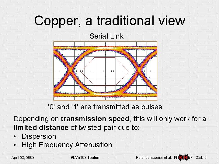 Copper, a traditional view Serial Link ‘ 0’ and ‘ 1’ are transmitted as