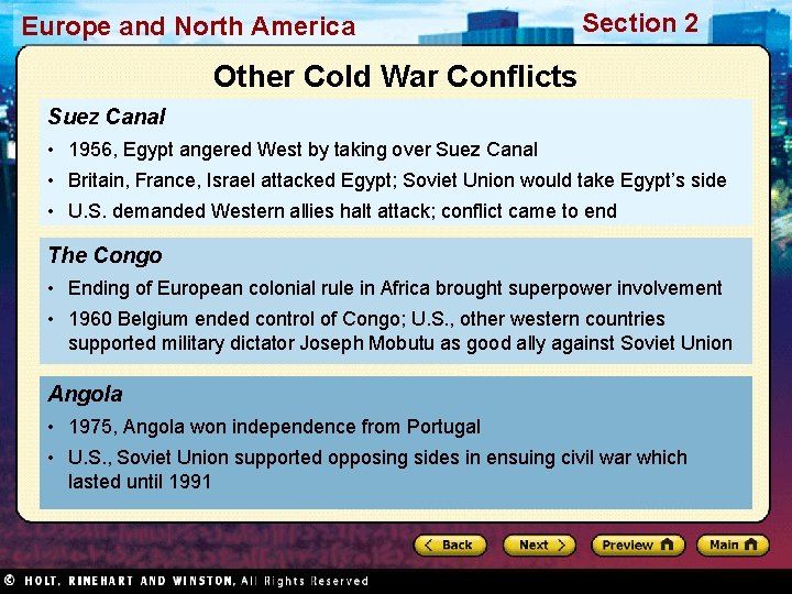 Europe and North America Section 2 Other Cold War Conflicts Suez Canal • 1956,