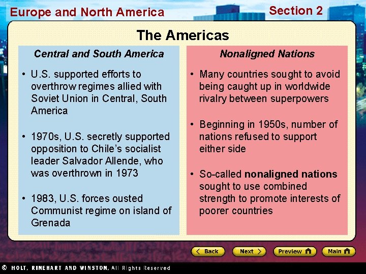Section 2 Europe and North America The Americas Central and South America • U.
