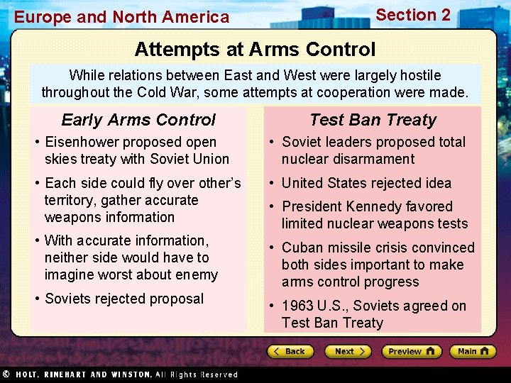 Europe and North America Section 2 Attempts at Arms Control While relations between East