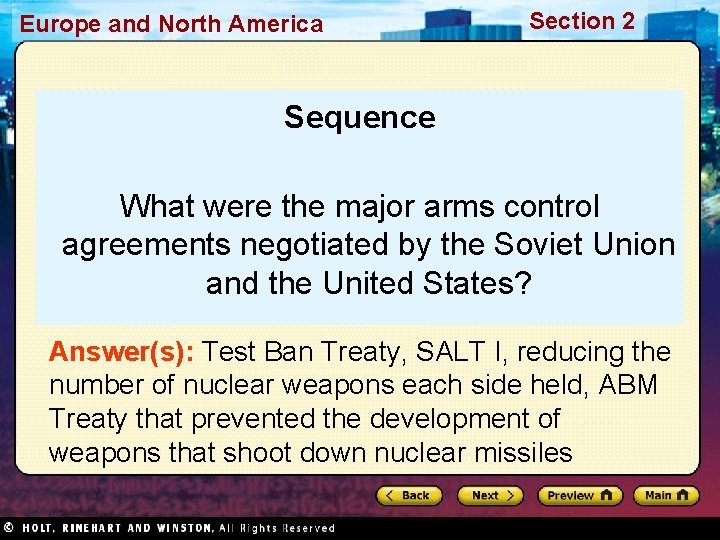 Europe and North America Section 2 Sequence What were the major arms control agreements