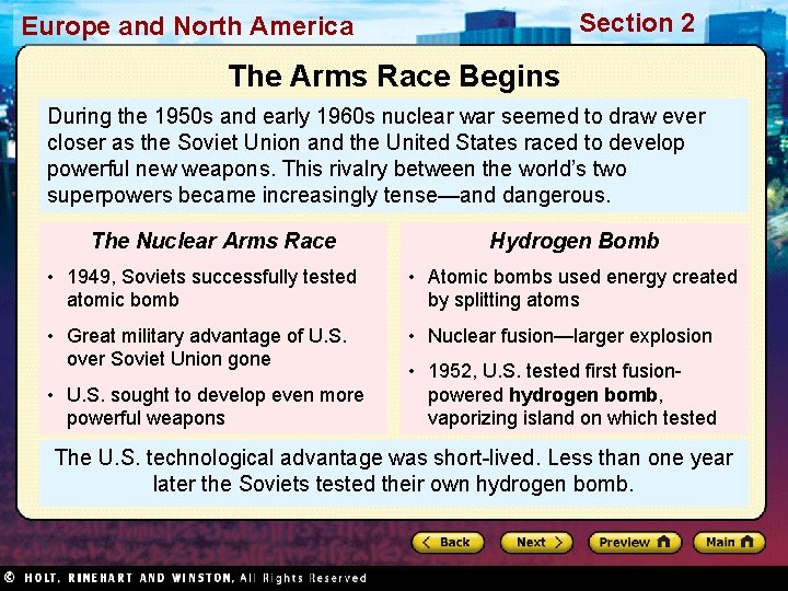 Section 2 Europe and North America The Arms Race Begins During the 1950 s