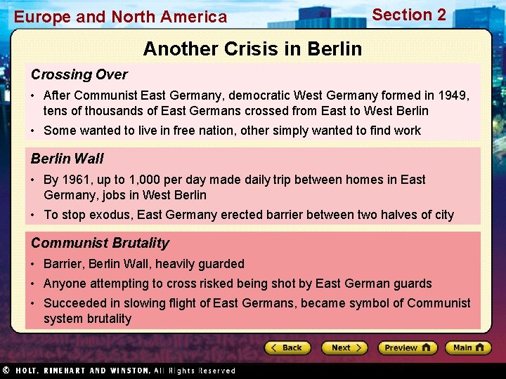 Europe and North America Section 2 Another Crisis in Berlin Crossing Over • After