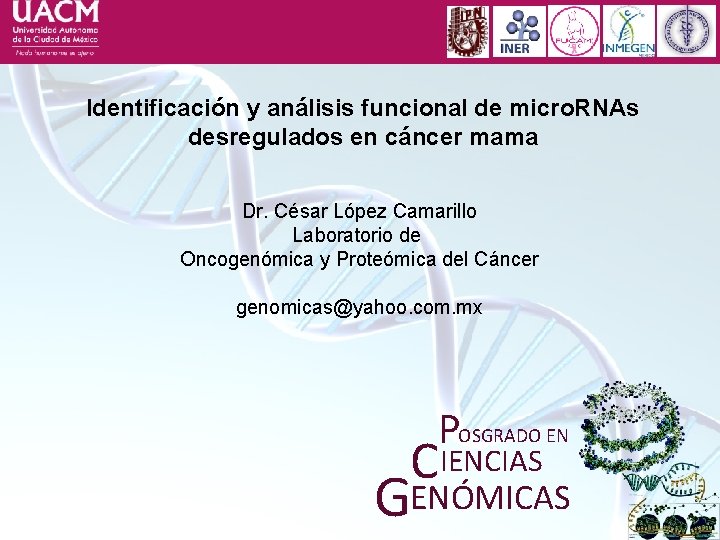 Identificación y análisis funcional de micro. RNAs desregulados en cáncer mama Dr. César López