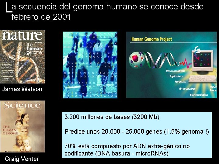 secuencia del genoma humano se conoce desde Lafebrero de 2001 James Watson 3, 200