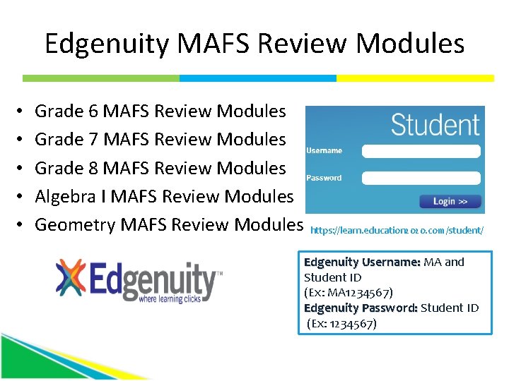 Edgenuity MAFS Review Modules • • • Grade 6 MAFS Review Modules Grade 7