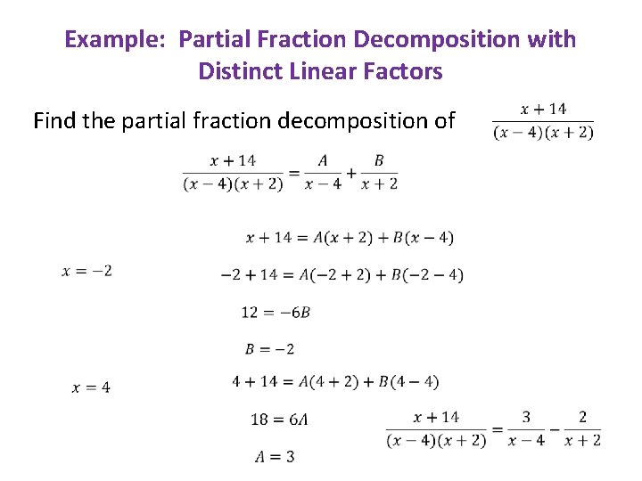 Example: Partial Fraction Decomposition with Distinct Linear Factors Find the partial fraction decomposition of