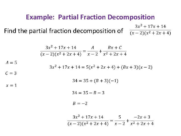 Example: Partial Fraction Decomposition Find the partial fraction decomposition of 