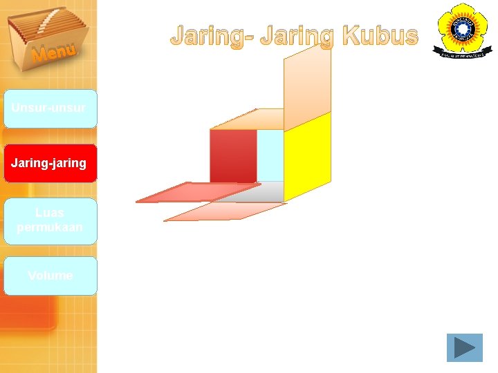 Menu Unsur-unsur Jaring-jaring Luas permukaan Volume Jaring- Jaring Kubus 