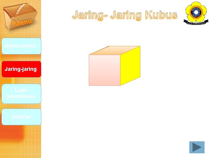 Menu Unsur-unsur Jaring-jaring Luas permukaan Volume Jaring- Jaring Kubus 